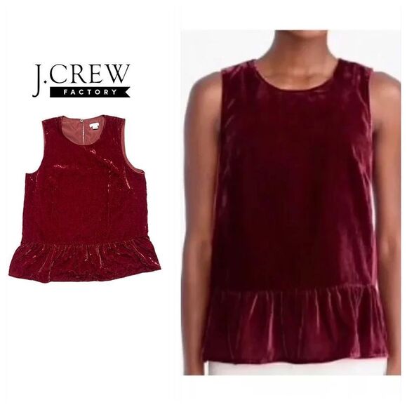 J.Crew Factory Red Velvet Peplum Top - Picture 1 of 11